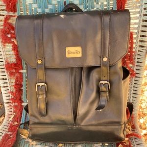 Zebella black leather laptop backpack